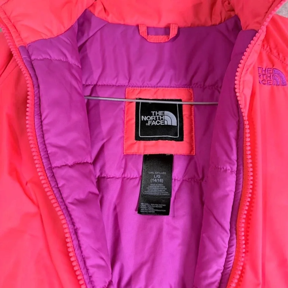 The North Face Puffer Jacket Girls Large 14/16 Pink Polyester Zip Up Insulated L